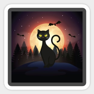 a cat and an owl - black cat - midnight Sticker